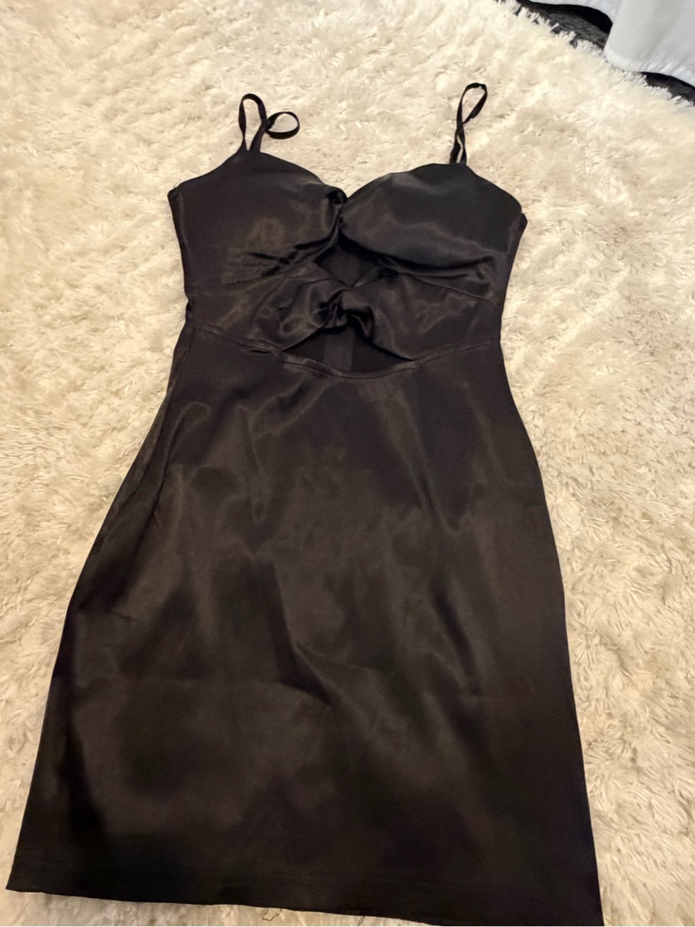 privy Black Satin Mini Dress with Front Knot